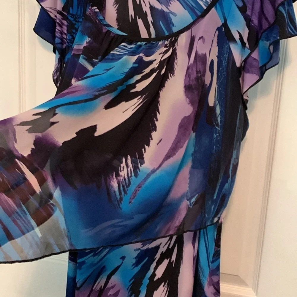 Blue Black Flutter Sleeve Blouse 2X - Picture 3 of 12